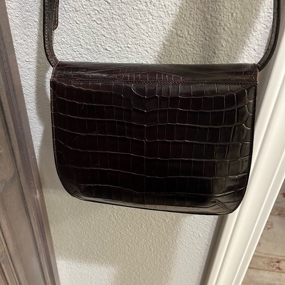 Salvatore Ferragamo Dark Brown Croc-Embossed Crossbody Bag - Picture 4 of 13